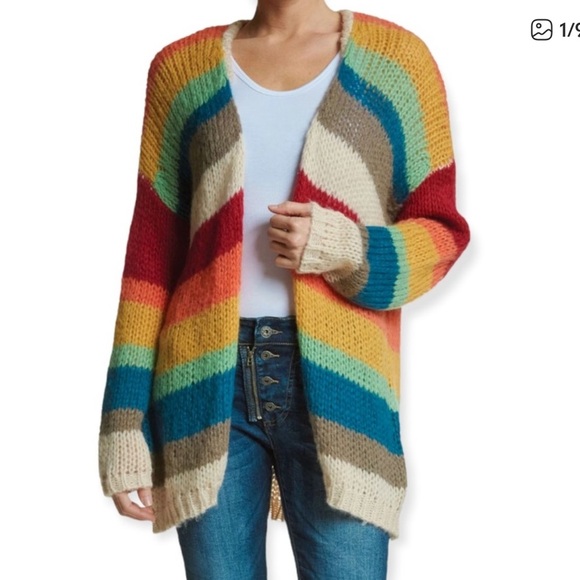 Elan Striped Colorful Cardigan One Size - Picture 2 of 8